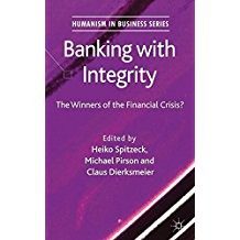 Purple book cover, "Banking with Integrity".