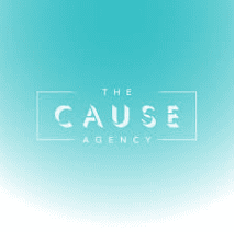 Logo of The Cause Agency with a blue gradient background.