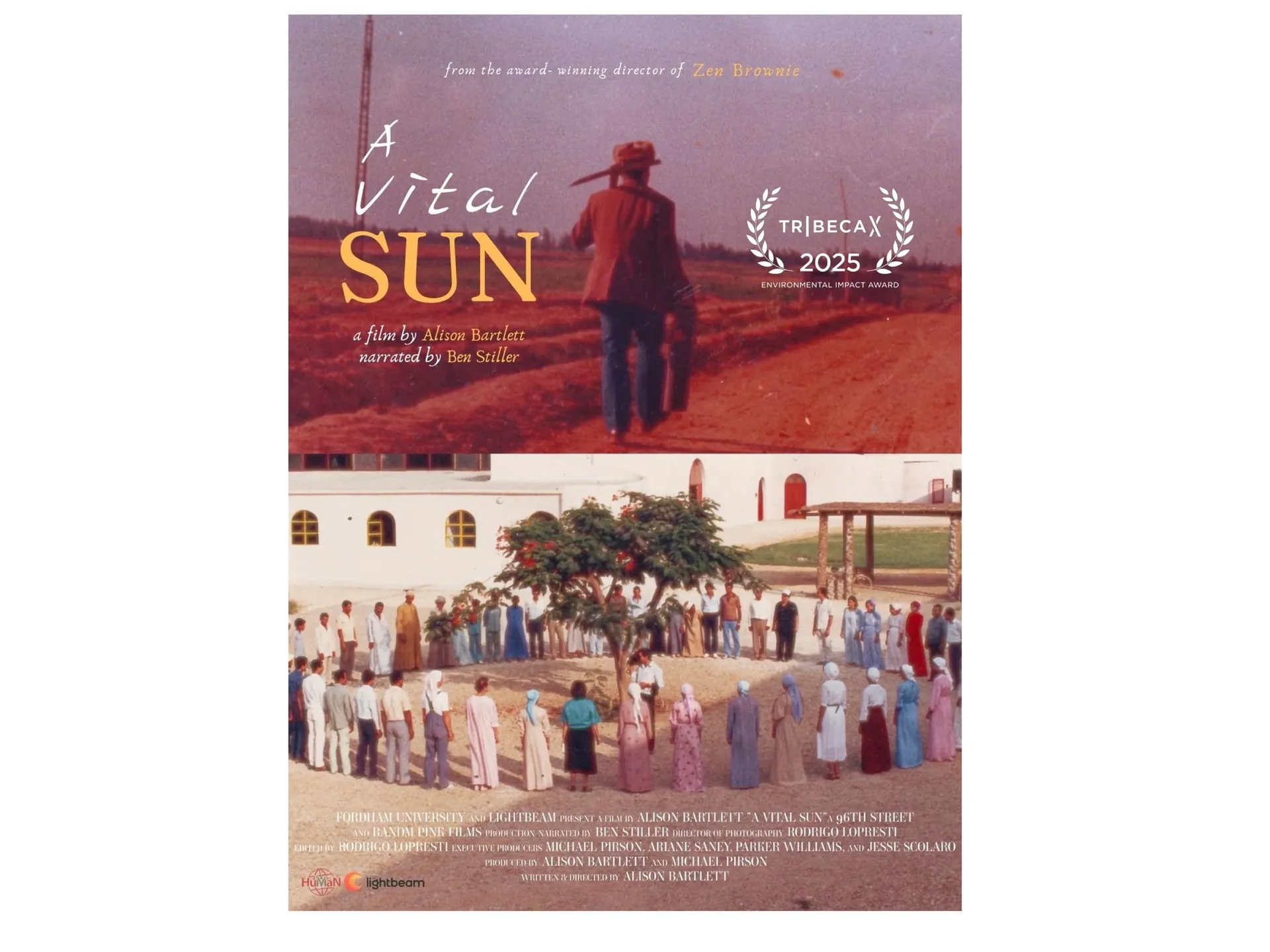Poster for the film "Litera Sun" showing a person overlooking a crowd at sunrise.