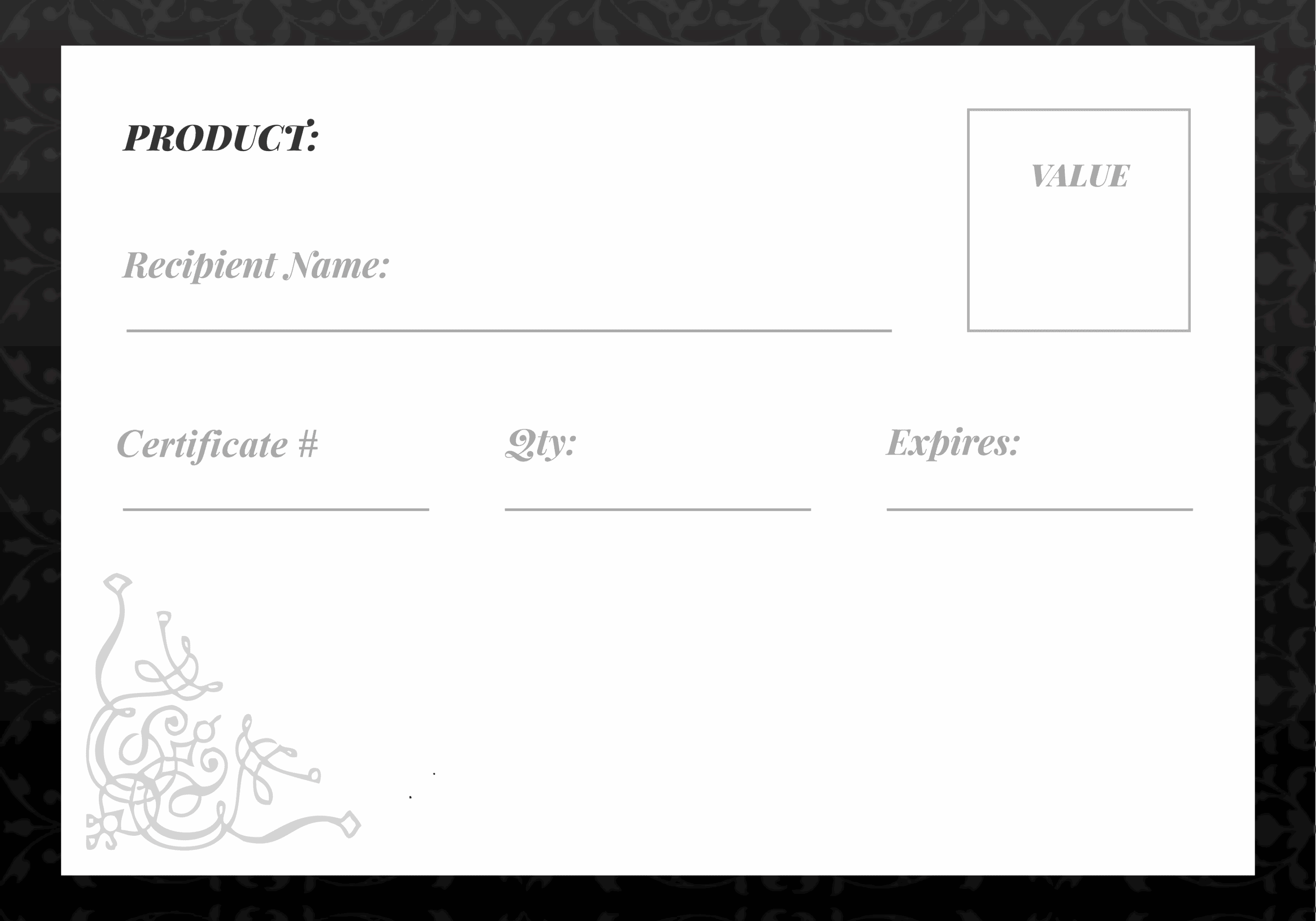 Gift certificate template with decorative elements.