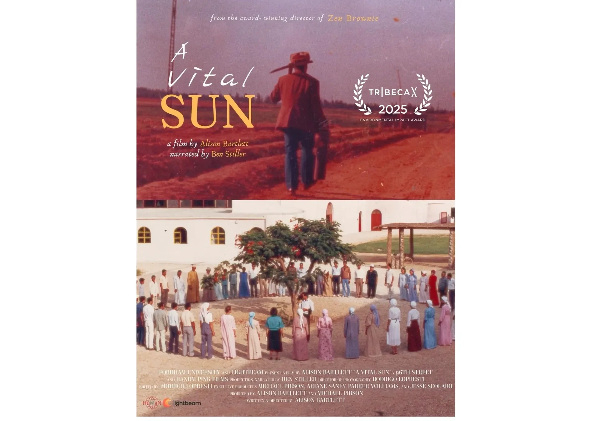 Poster for the film "Litera Sun" showing a person overlooking a crowd at sunrise.