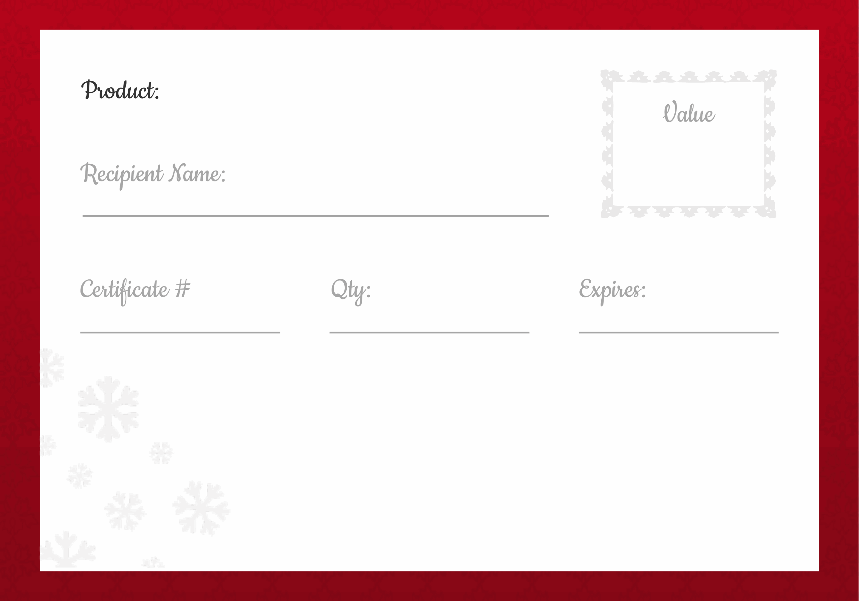 Gift certificate template with red border.